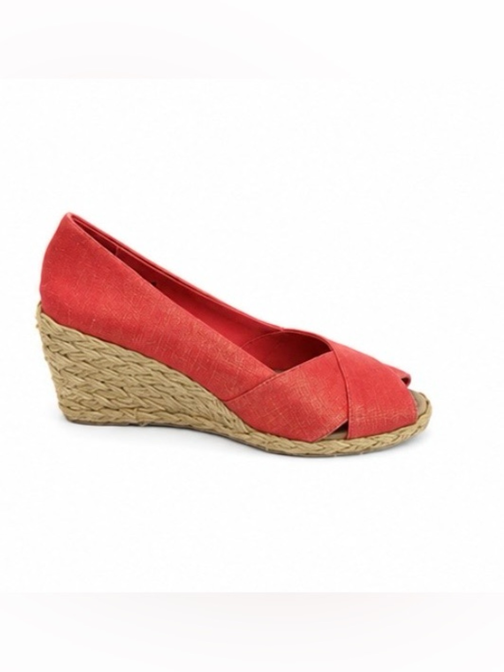 Ralph Lauren Coral Cecilia Peep-Toe Linen Upper Wedge 6.5